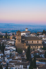 Fototapeta na wymiar Sunrise skyline view of Albaicin district of Granada from Sacromonte, Andalucia, Spain