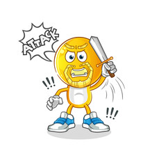 emoticon head cartoon knights attack with sword. cartoon vector