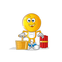 emoticon head cartoon holding dynamite detonator. cartoon vector