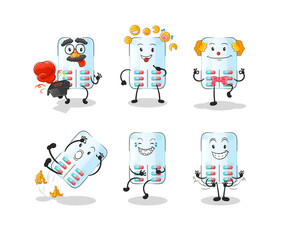 Obraz na płótnie Canvas medicine comedy set character. cartoon mascot vector