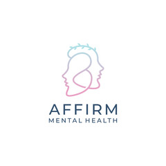 Mental health medical line art outline logo design premium vector