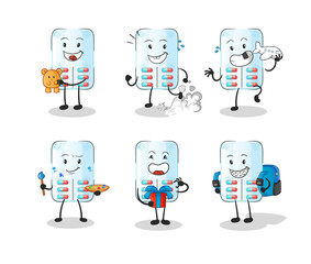 medicine children group character. cartoon mascot vector
