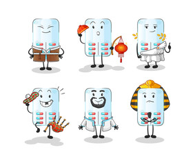 medicine world culture group. cartoon mascot vector