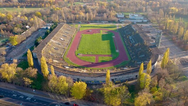 4k footage of historic RKS Skra stadium in Warsaw city, Poland