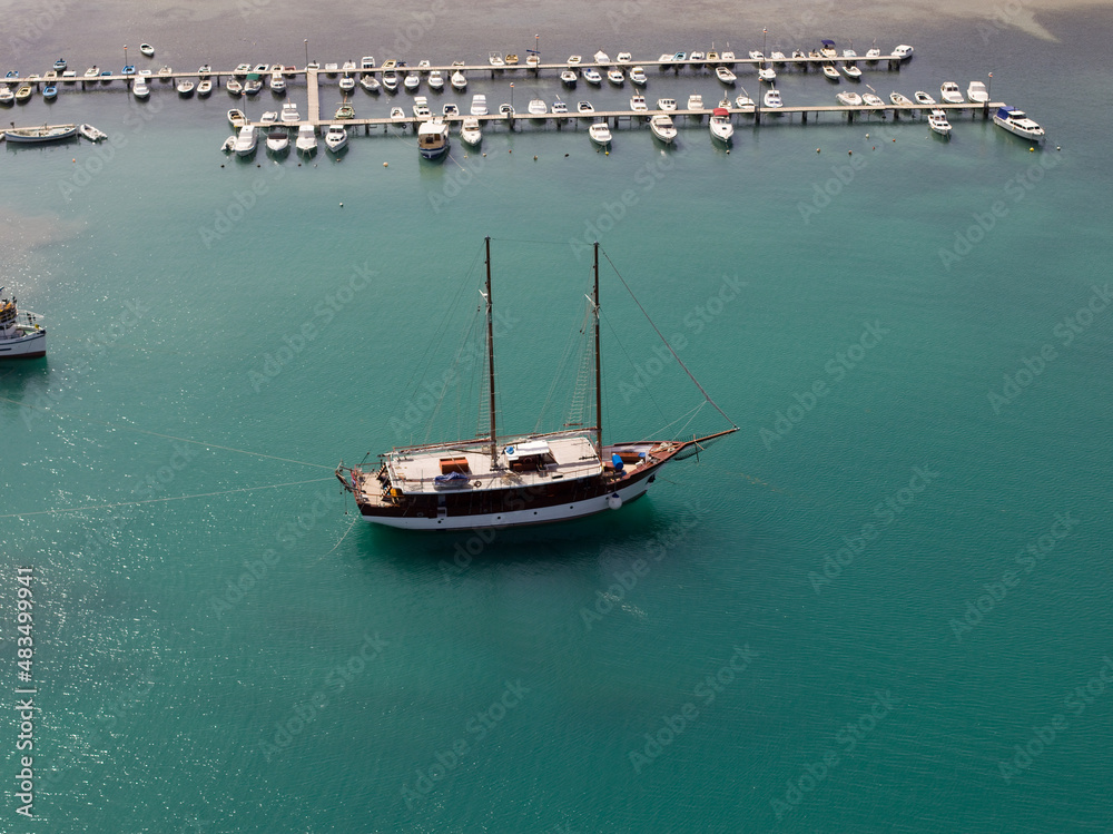 Poster An aerial view of boats in the sea