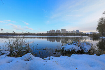 Beautiful snow scenery in a park, North China