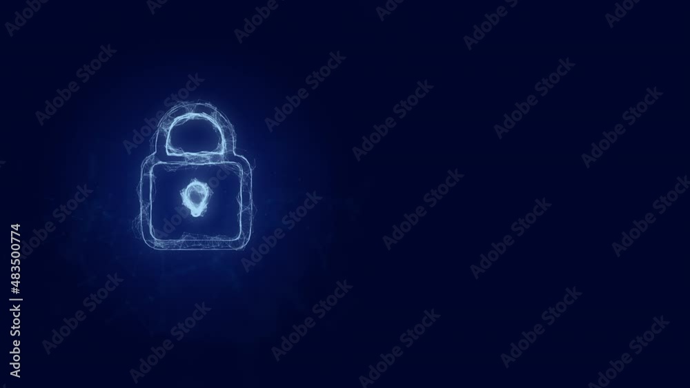 Poster Lock icon with plexus effect. Connected lines with dots. Lines plexus