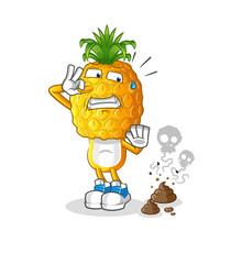 pineapple head cartoon with stinky waste illustration. character vector