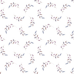 Hand-drawn seamless pattern with purple blue leaves for textile and wallpaper