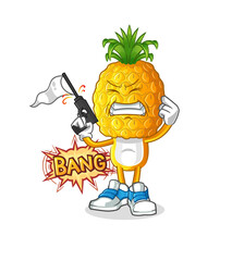 Obraz premium pineapple head cartoon warning shot mascot. cartoon vector