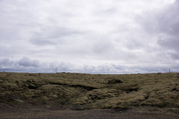 Green Grassy mountain Landscape in the highlands. Travel and nature on a beautiful cold day