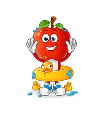 apple head cartoon with duck buoy. cartoon mascot vector