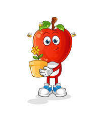 apple head cartoon with a flower pot. character vector