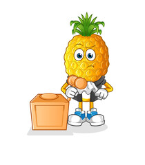 pineapple head cartoon judge holds gavel. character vector