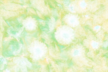 Green flowers drawn with pastels and chalk.
