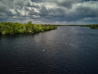 Aerial Drone image of the Lenape Lake Lighthouse in New Jersey