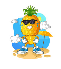 pineapple head cartoon sunbathing in summer. character vector