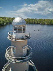Aerial Drone image of the Lenape Lake Lighthouse in New Jersey