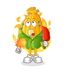 corn eat hot chilie mascot. cartoon vector