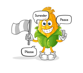 corn hold surrender flag mascot. cartoon vector