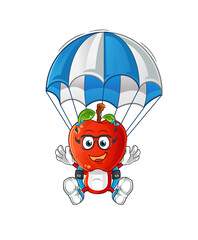apple head cartoon skydiving character. cartoon mascot vector