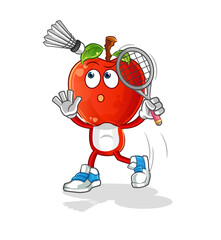 Obraz premium apple head cartoon smash at badminton. cartoon mascot vector