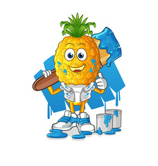 Obraz premium pineapple head cartoon painter illustration. character vector