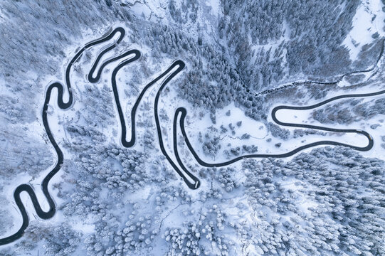 Maloja Pass Alpine road from above - travel photography
