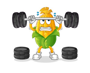 corn lifting the barbell character. cartoon mascot vector