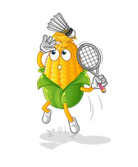 corn smash at badminton cartoon. cartoon mascot vector