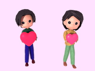 バレンタインデーにハート型のチョコレートを渡す子供