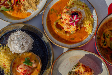 gourmet demonstration menu of vegetarian and seafood dishes