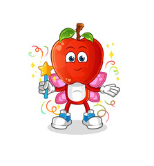 apple head cartoon fairy with wings and stick. cartoon vector