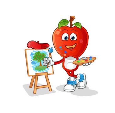 apple head cartoon artist mascot. cartoon vector