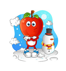 apple head cartoon in cold winter character. cartoon vector