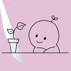 vector cartoon plant looking at a potted plant in the sun