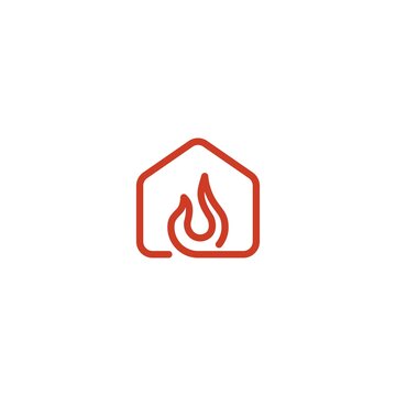 Creative fire house line art symbol logo design vector template