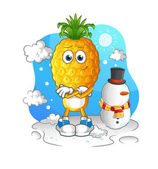 pineapple head cartoon in cold winter character. cartoon vector