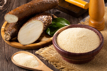 Cassava flour in the bowl.