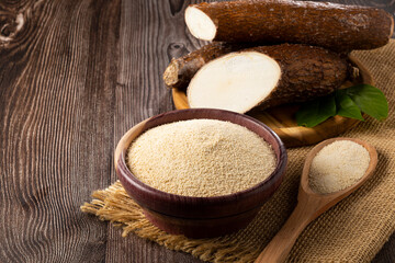 Cassava flour in the bowl.