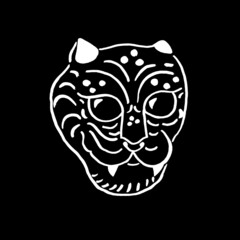 Vector image of a tiger. Head. Talisman, symbol of the year, 2022. Chinese New Year, Asia, Eastern tradition. White on black.
