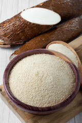 Cassava flour in the bowl.