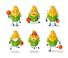 corn basketball player group character. mascot vector