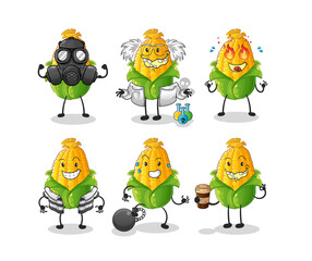 corn villain group character. cartoon mascot vector