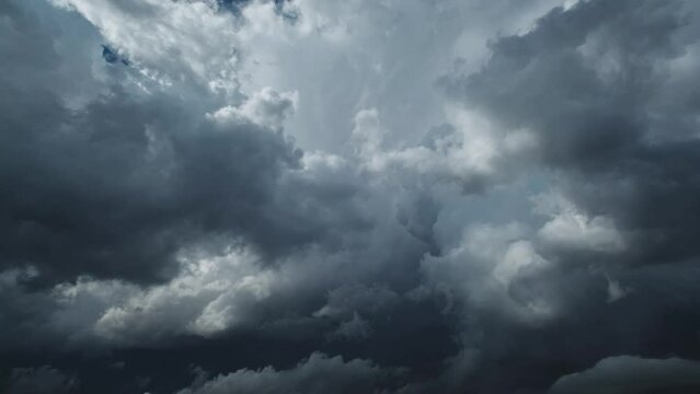 Dramatic dark storm clouds are moving fast, timelapse, 4k
