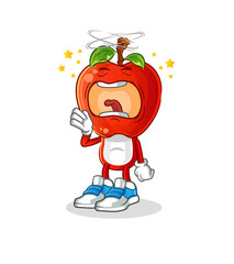 apple head cartoon yawn character. cartoon mascot vector