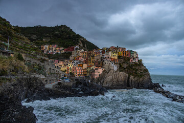 Beautiful Manarola at Cinque Terre Italy in the evening - travel photography