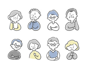 悩む高齢者男女セット