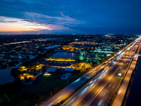 Aerial twilight photo highway 595 Fort Lauderdale FL USA