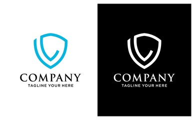 Shield logo icon with letter L beside design vector illustration. on a black and white background.